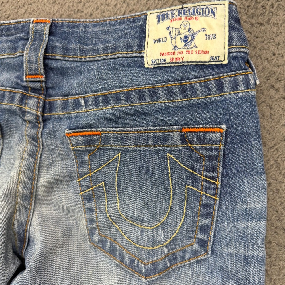 True Religion Section Skinny Jeans Womens 26 Blue Distressed Low Rise Y2K Denim